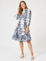 Resort Beaded Dress - White/Navy