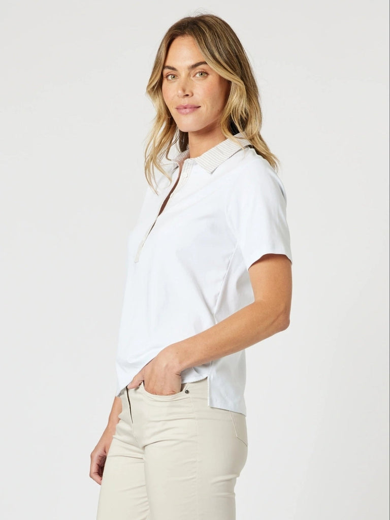 Polo Top - White/Natural rc&co