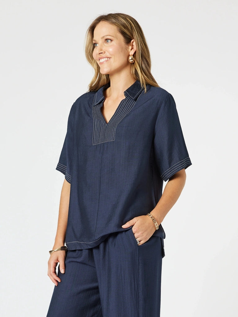 Top Stitch Detail Top - Navy RC&CO