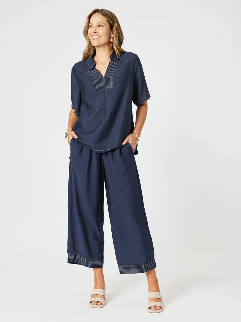 Top Stitch Detail Pant - Navy rc&co