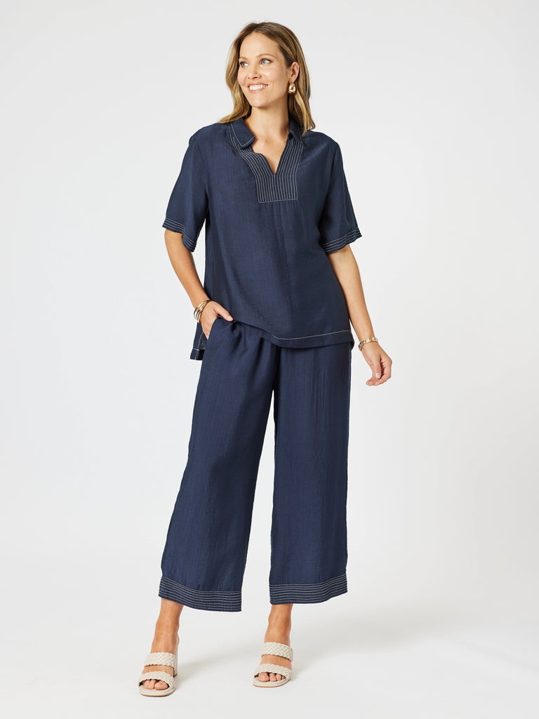 Top Stitch Detail Top - Navy RC&CO