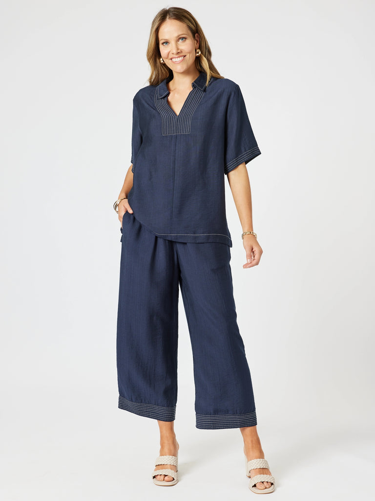 Top Stitch Detail Pant - Navy rc&co