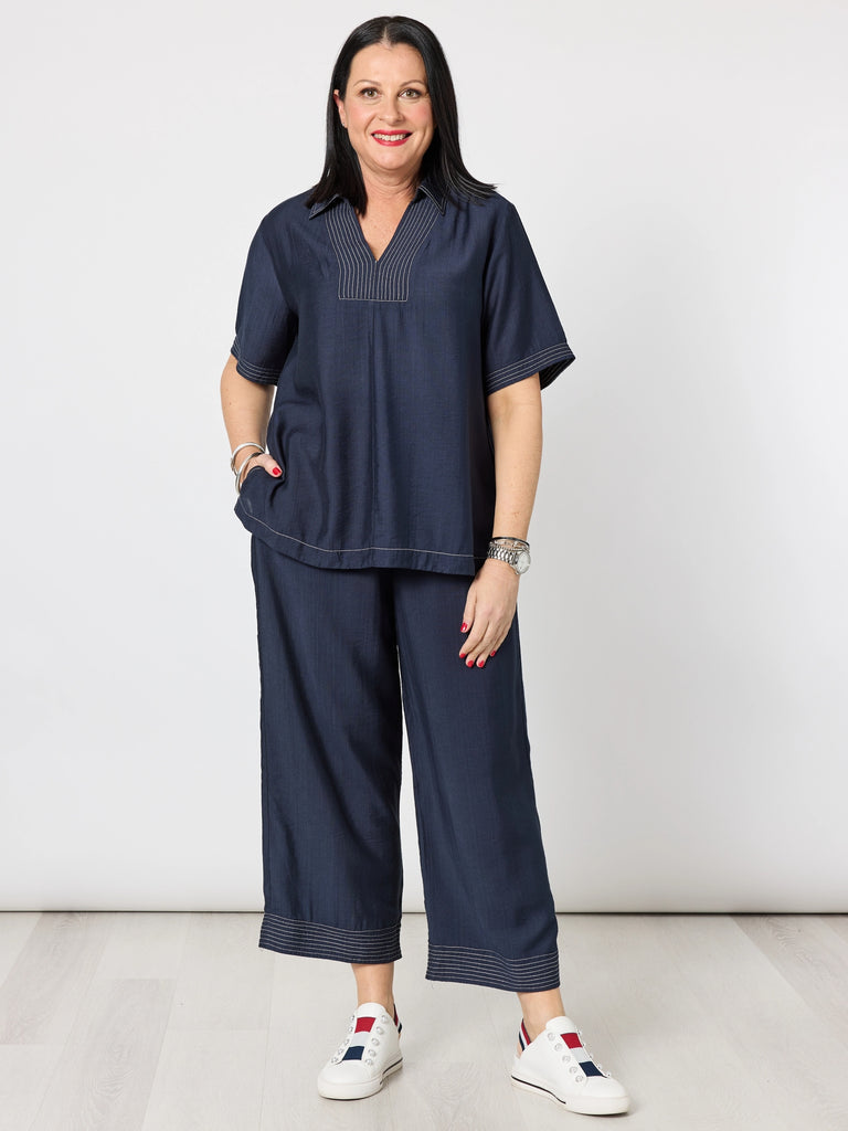 Top Stitch Detail Pant - Navy