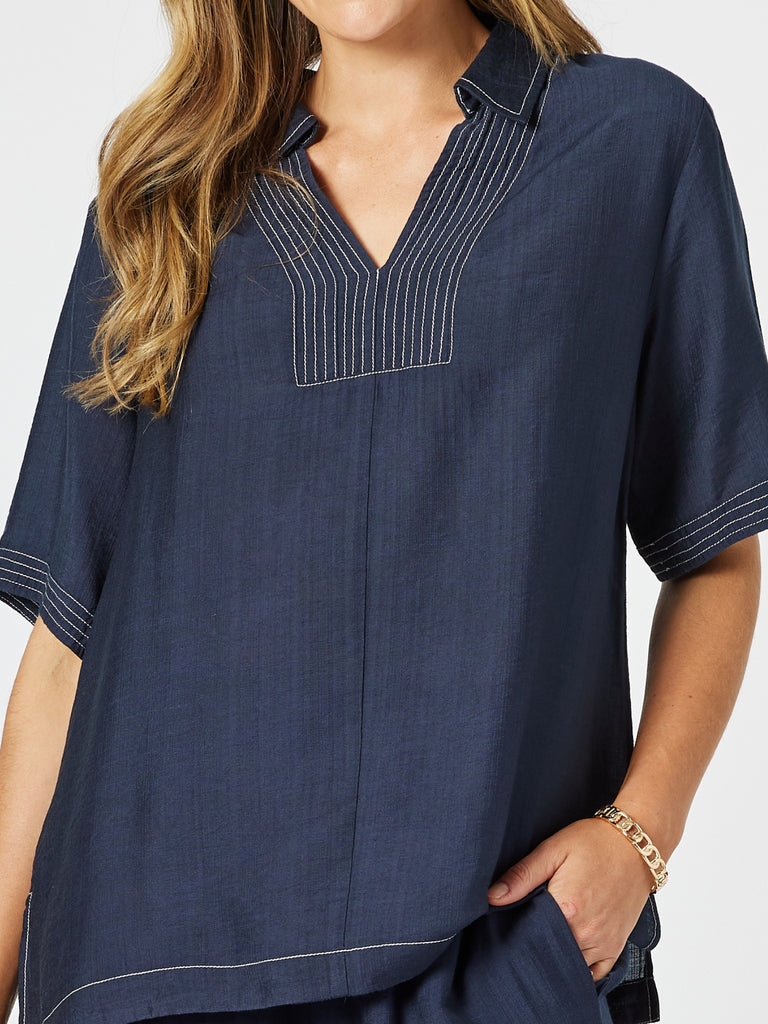 Top Stitch Detail Top - Navy RC&CO