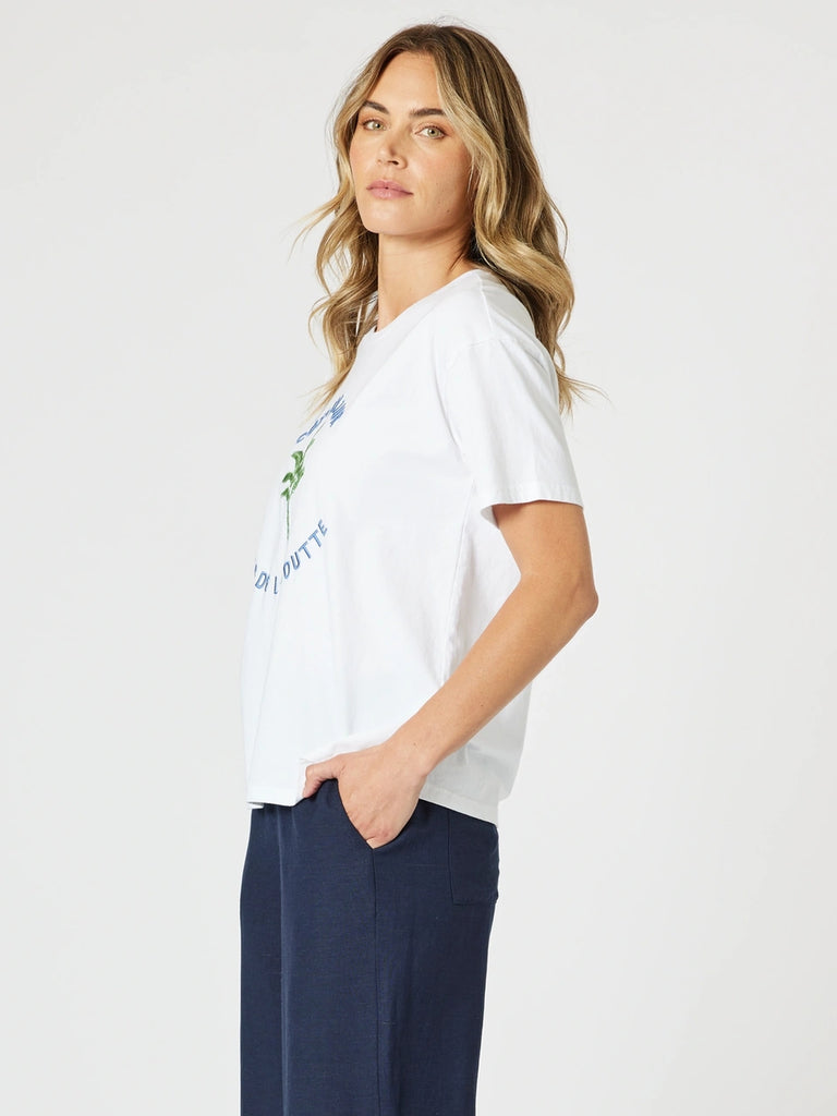 Cote d'Azur Embroidered Tee - White rc&co