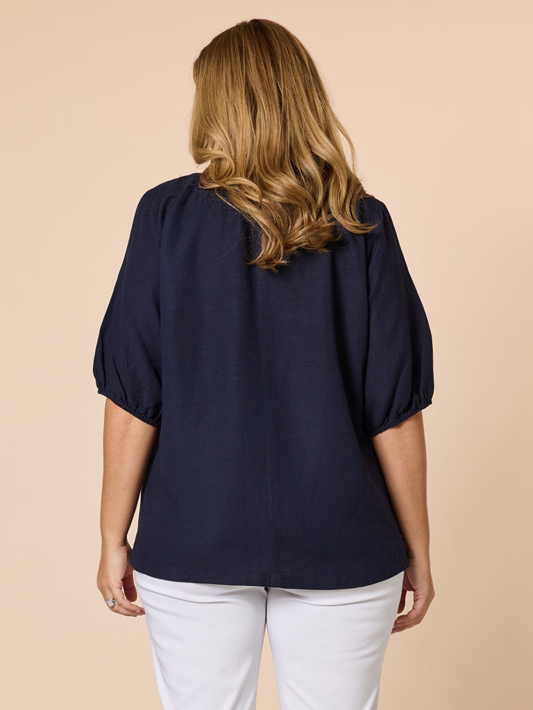 Lino V Neck Top-Navy RC&CO