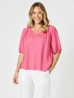 Lino V Neck Top - Peony