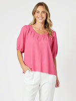 Lino V Neck Top - Peony