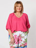 Lino V Neck Top - Peony