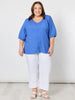 Lino V Neck Top - Sardinia Blue