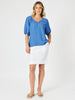 Lino V Neck Top - Sardinia Blue