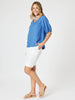 Lino V Neck Top - Sardinia Blue
