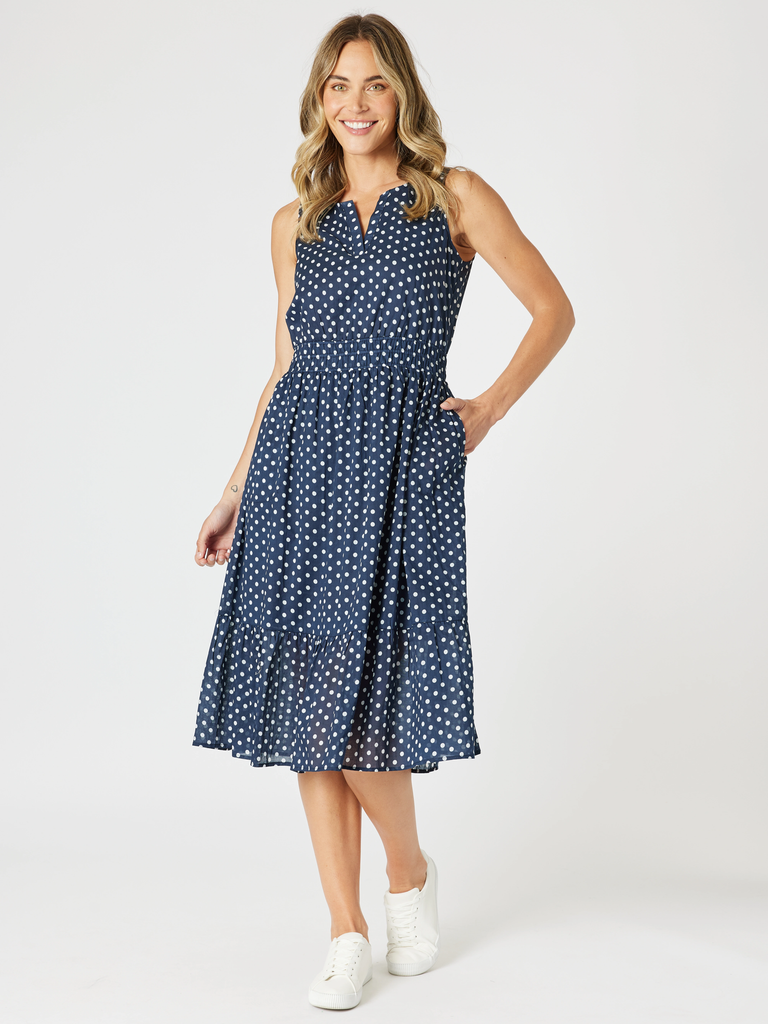 Get Spotty Print Dress - Navy/White rc&co