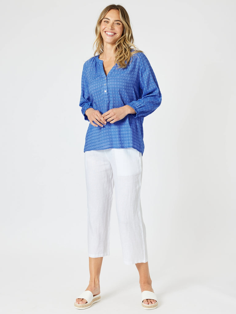 Mykonos Check Blouse - Sardinia Blue