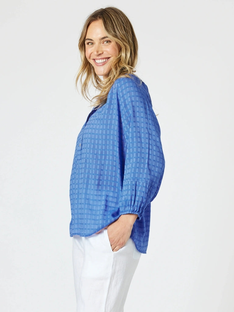 Mykonos Check Blouse - Sardinia Blue