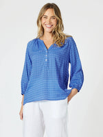 Mykonos Check Blouse - Sardinia Blue