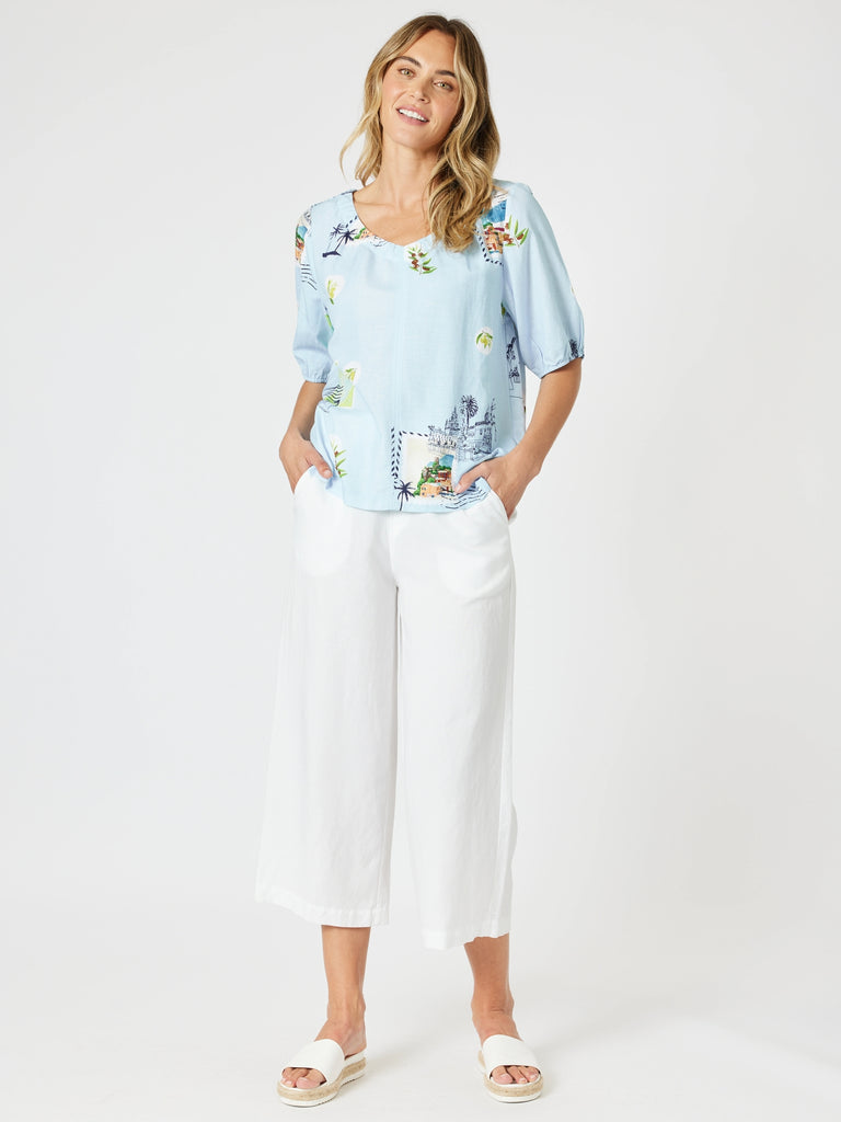 Lara Linen Wide Leg Pant - White