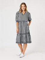 Harlequin Stripe Tier Dress - Black/White