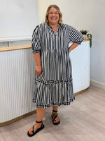 Harlequin Stripe Tier Dress - Black/White
