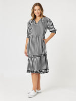 Harlequin Stripe Tier Dress - Black/White
