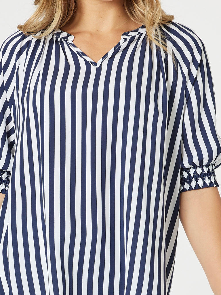 Harlequin Stripe Print Top - Navy/White rc&co