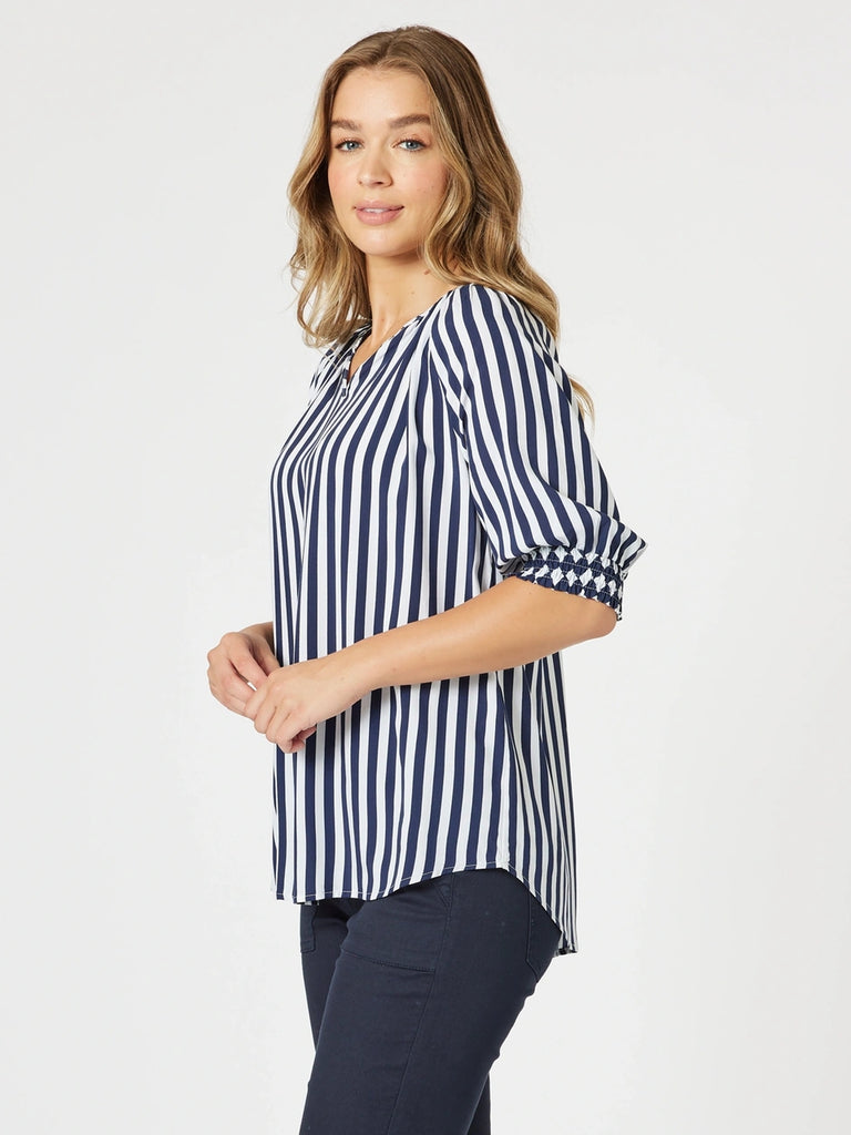 Harlequin Stripe Print Top - Navy/White rc&co