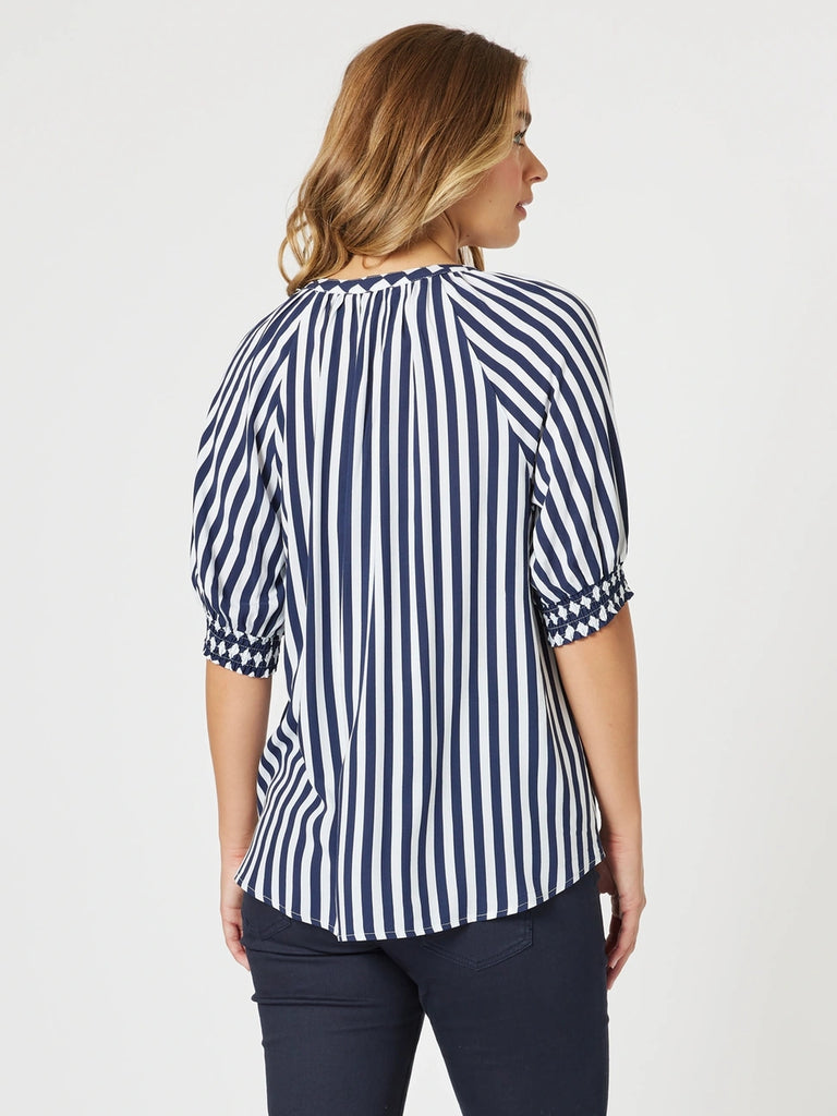 Harlequin Stripe Print Top - Navy/White rc&co