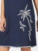 Palm Embroidered Lino Shift Dress - Navy/White rc&co