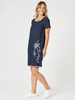 Palm Embroidered Lino Shift Dress - Navy/White rc&co
