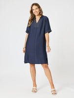 Top Stitch Detail Dress - Navy