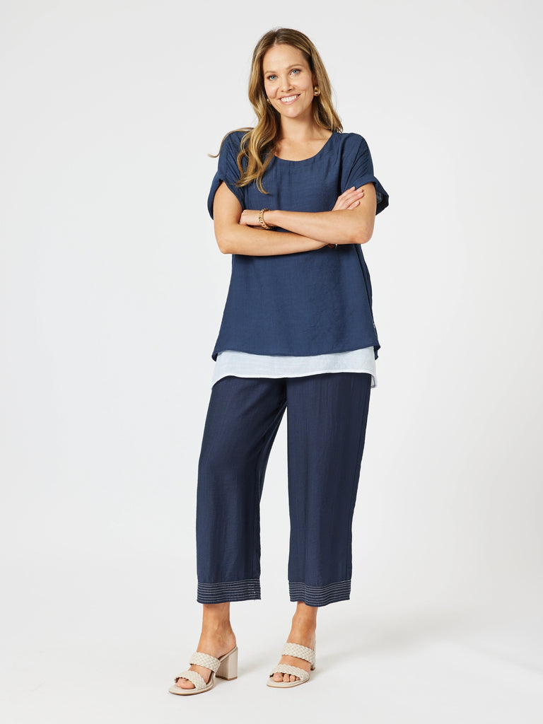 Top Stitch Detail Pant - Navy rc&co