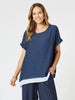Palma Side Button 2 in 1 Look Top - Navy/White