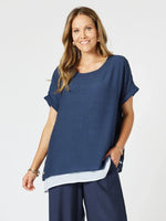 Palma Side Button 2 in 1 Look Top - Navy/White