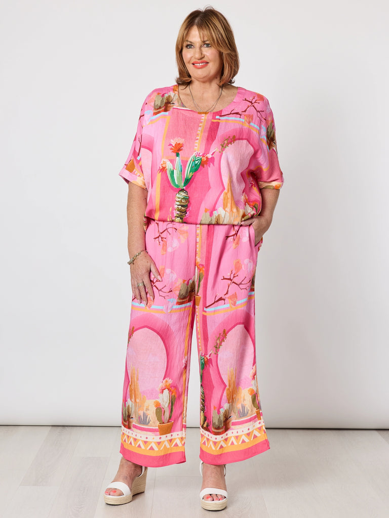 The Tulum Print Wide Leg Pant - Pink/Multi