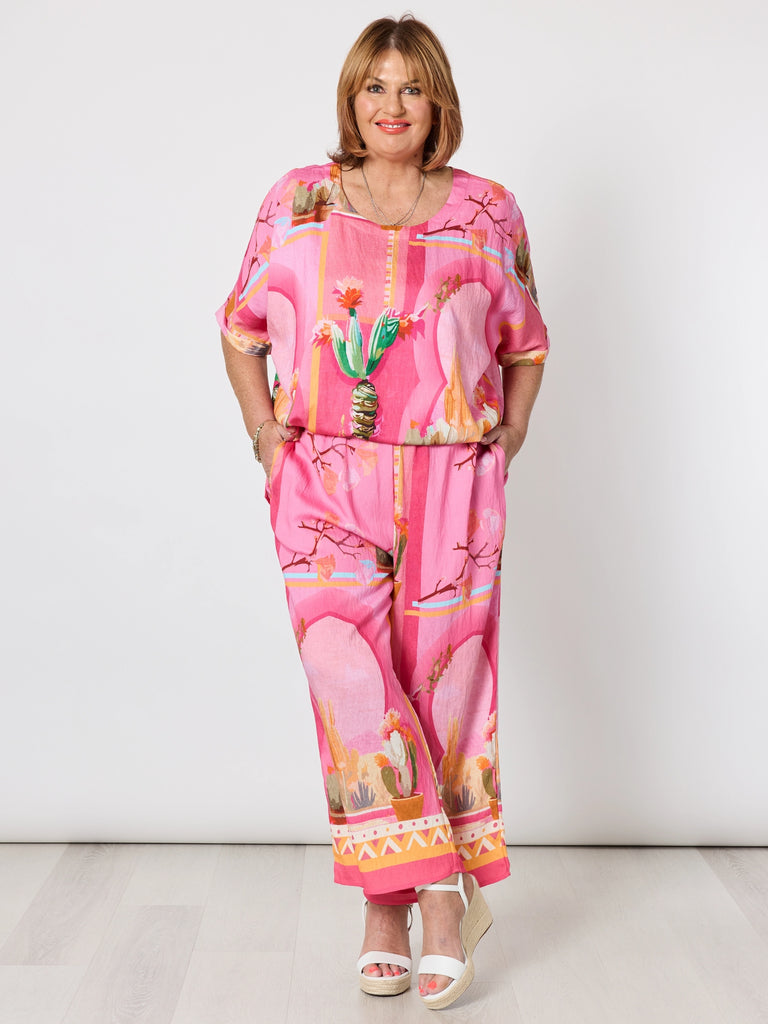The Tulum Print Wide Leg Pant - Pink/Multi