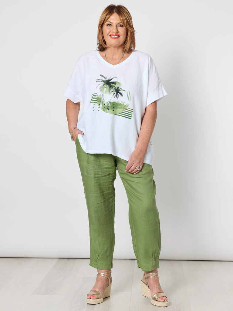 Sarah Linen Pleat Hem Pant - Basil RC&CO