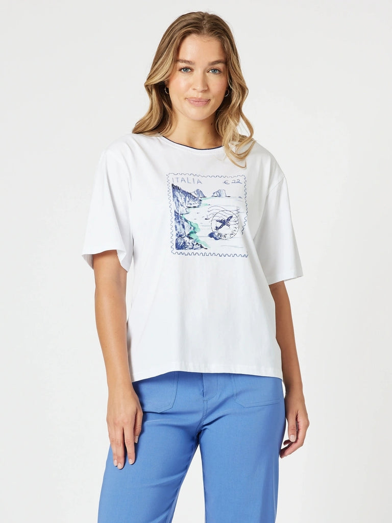 Italia Print Tee - White/Blue rc&co