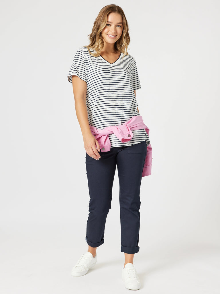 Tonic Stripe Print Tee - Navy/White rc&co