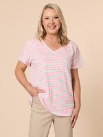Tonic Stripe Print Tee - Pink White