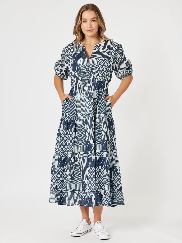 Calabasas Print Dress - Navy/White rc&co
