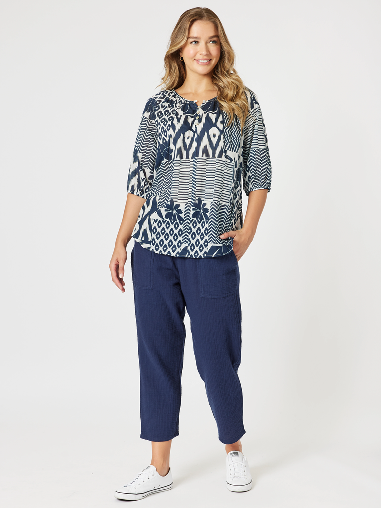 Calabasas Print Top - Navy/White rc&co