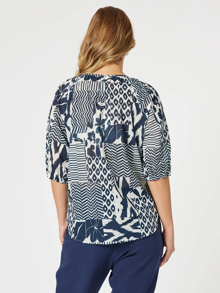 Calabasas Print Top - Navy/White rc&co