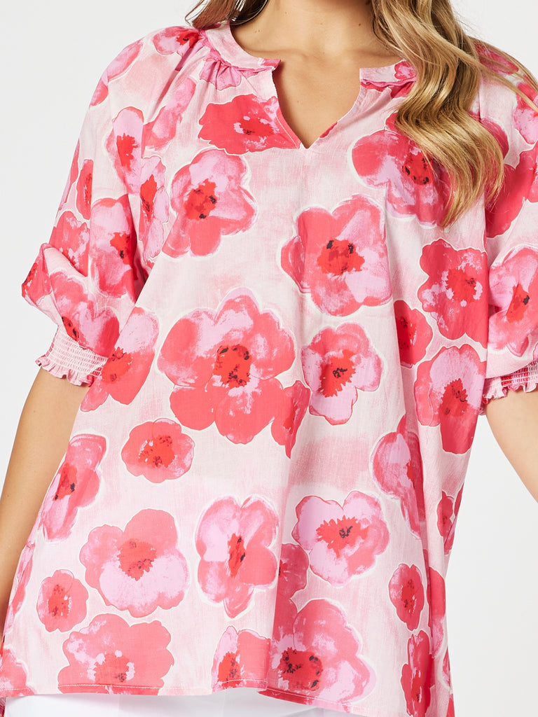Pink Poppies Floral Print Top - Pink/Multi RC&CO
