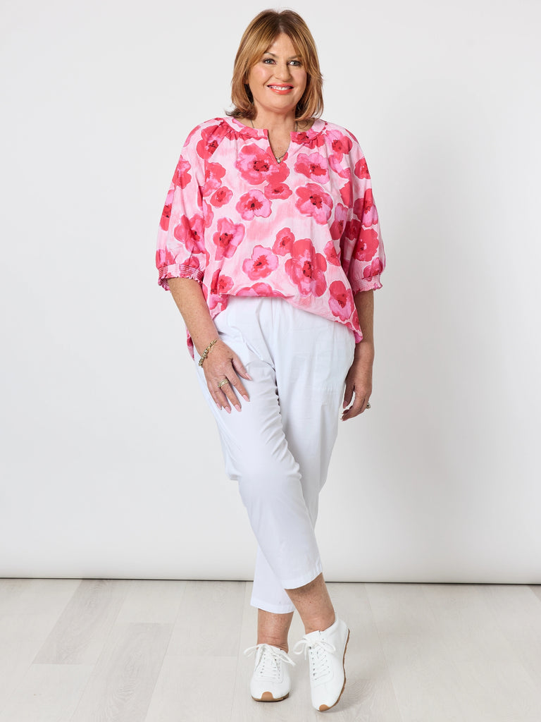 Pink Poppies Floral Print Top - Pink/Multi RC&CO