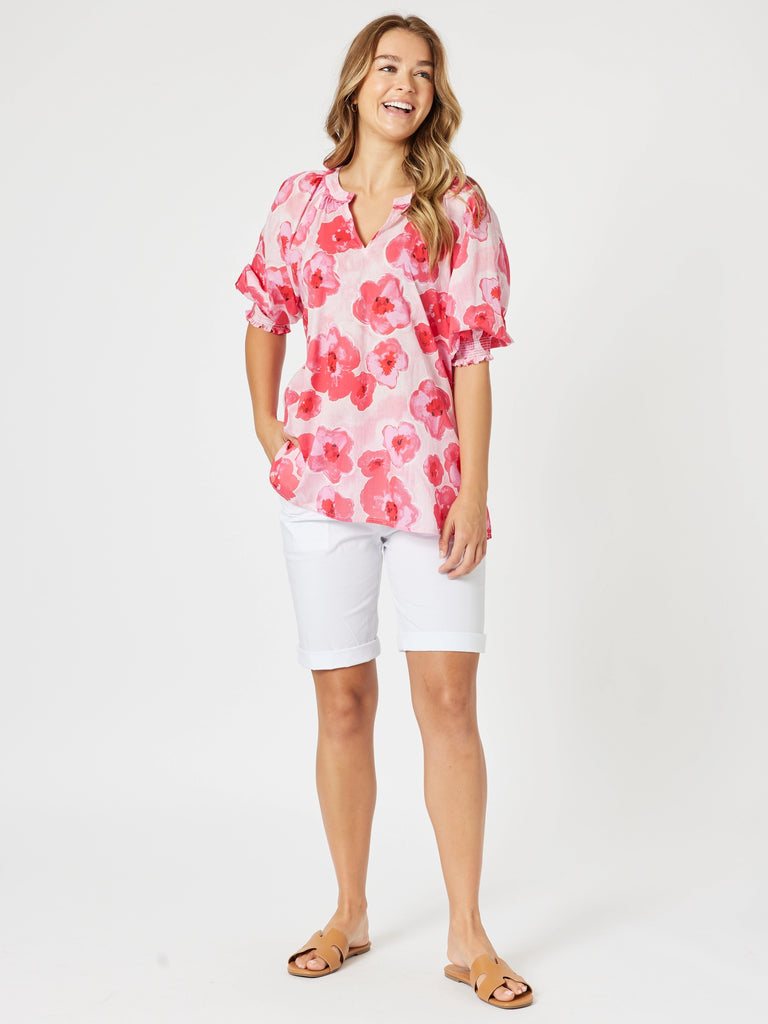 Pink Poppies Floral Print Top - Pink/Multi RC&CO