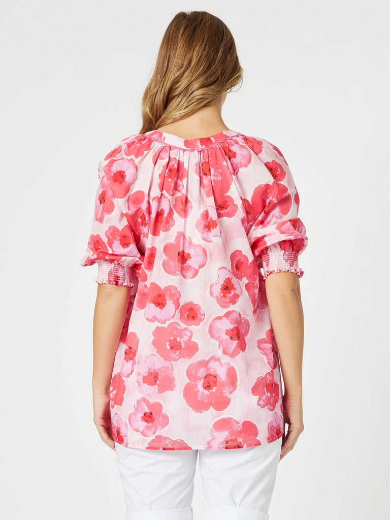 Pink Poppies Floral Print Top - Pink/Multi RC&CO