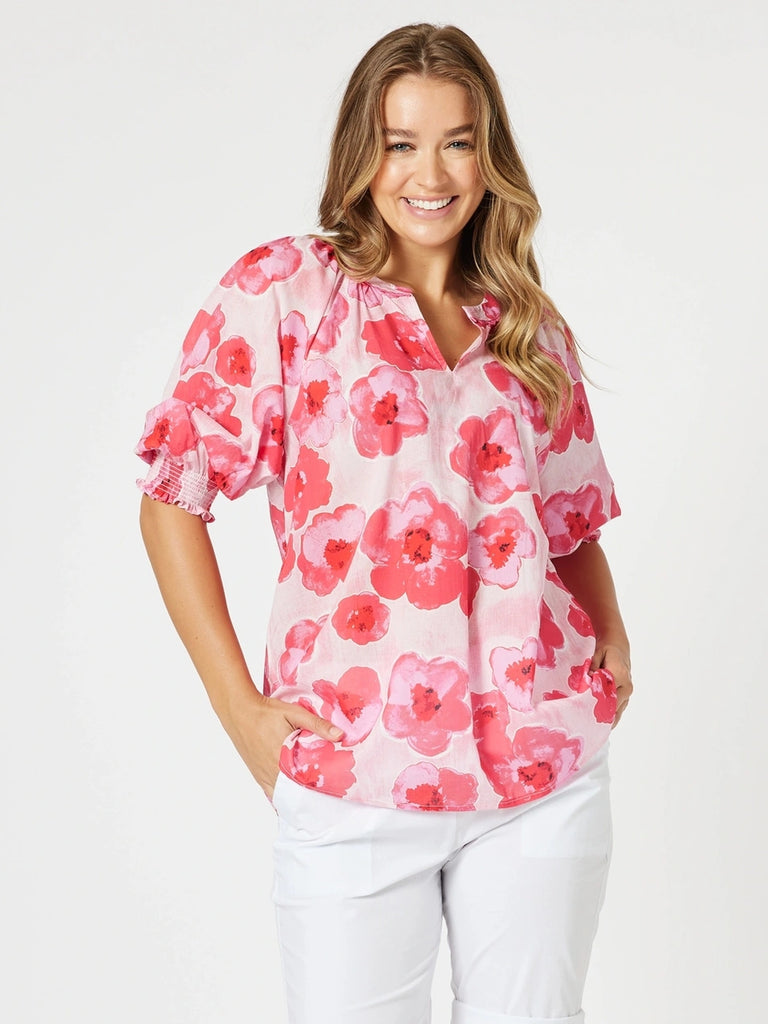 Pink Poppies Floral Print Top - Pink/Multi RC&CO