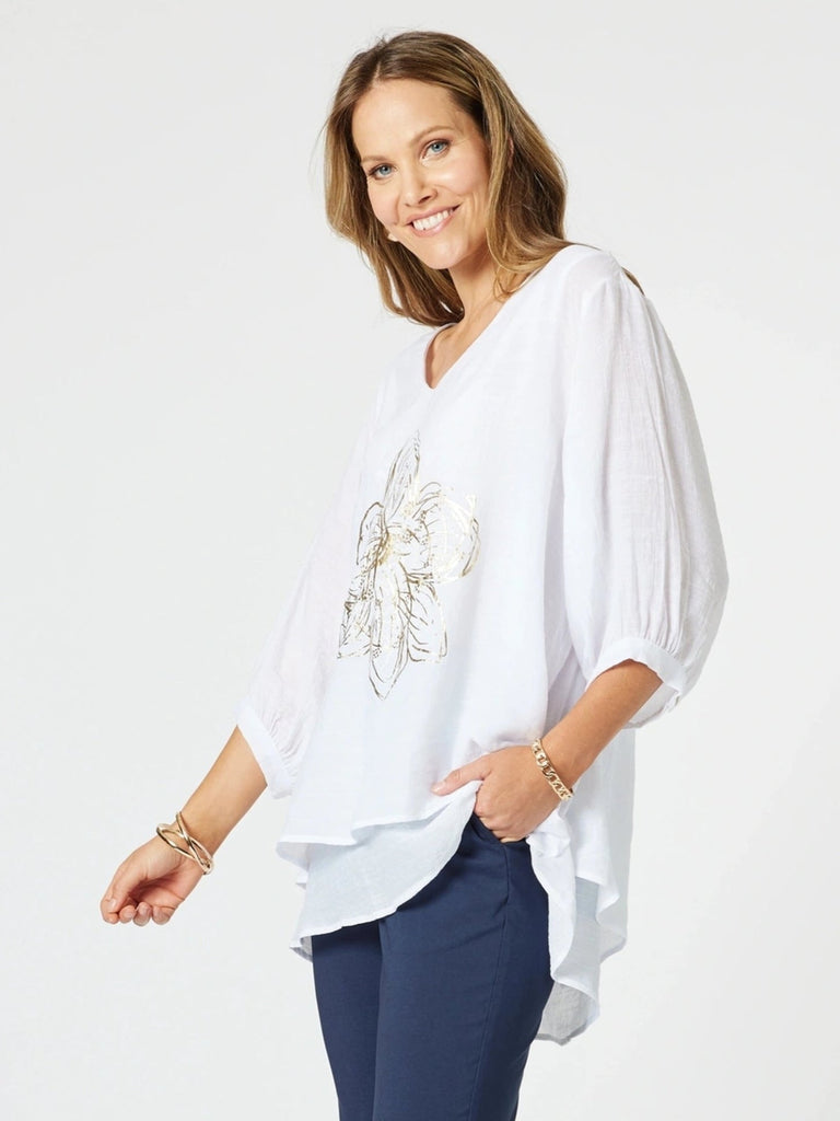 Gold Flower Top - White/Gold rc&co