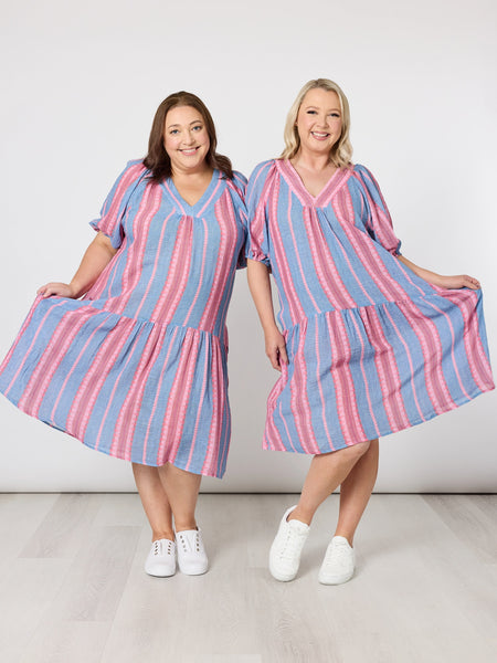 Bloom Stripe Print Dress - Indigo Pink RC & Co Bloom Stripe Print Dress - Indigo Pink RC & Co