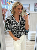 Diamonds Are Forever Print Top - Navy/White